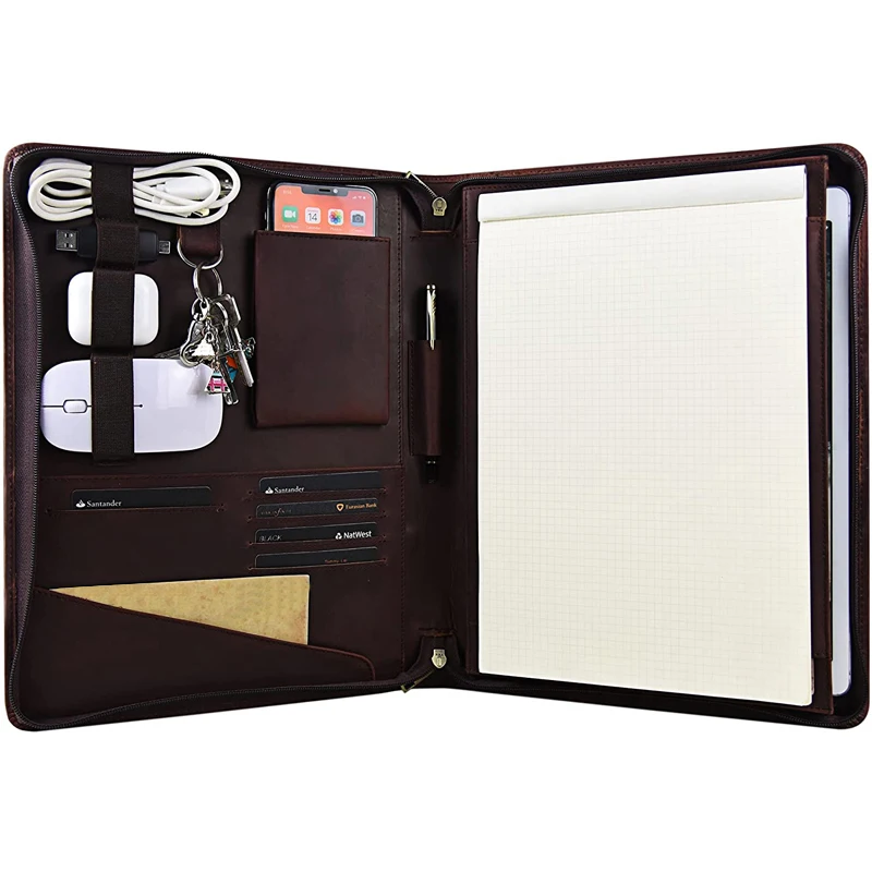 Custom Genuine Leather Business Portfolio Handmade Documents Storage Cases personalized business organizer Large notepad holder
