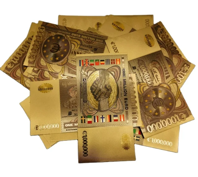 Banknotes 24k Gold Plated euro Commemorative Notes euro Bills Decoration Antique Plated Gold Souvenir 1000000
