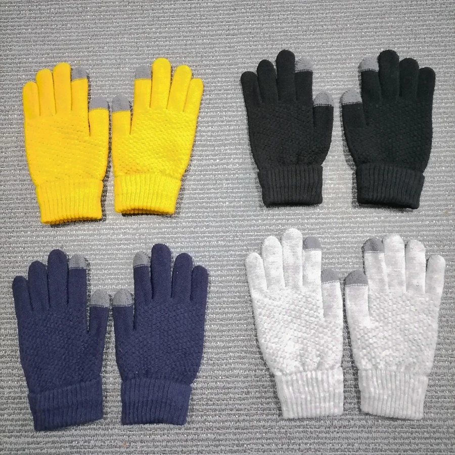 LTT1646 Jacquard Plain Women Men Mitten Elastic Cuff Texting Knitted Gloves Warm Fleece Lined Winter Gloves Touch Screen