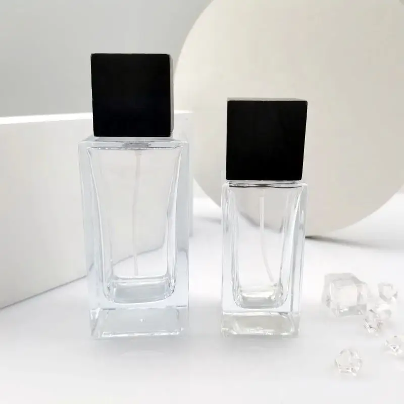 50ml 100ml Rectangle Manufacturer 50ml Square Spray Cosmetic Container Empty Premium Luxury Glass Perfume Spray Bottle