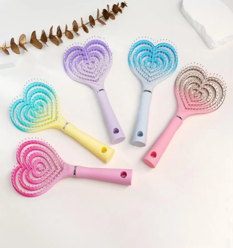 Customized plastic love comb for curly hair scalp massage comb wide tooth plastic hollow hair brush hair comb