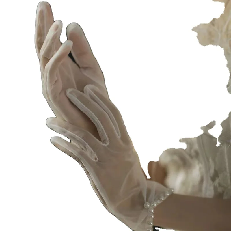 Свадебные перчатки с пальцами короткие свадебные кружевные жемчугом для женщин и девочек свадьбы девичника