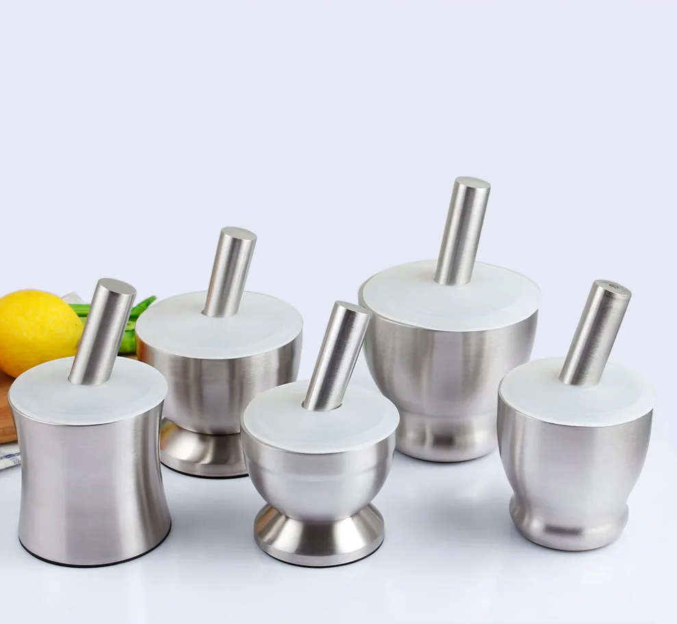 Tera Mortar and Pestle Sets 18/8 Stainless Steel Pill Crusher Food Safe Spice Grinder Herb Bowl Pesto Powder