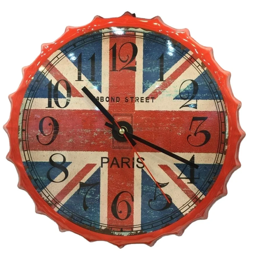 Vintage Beer Bottle Cap Sign Clock Club Bar Craft Antique Wall Clock Metal Tin Clock