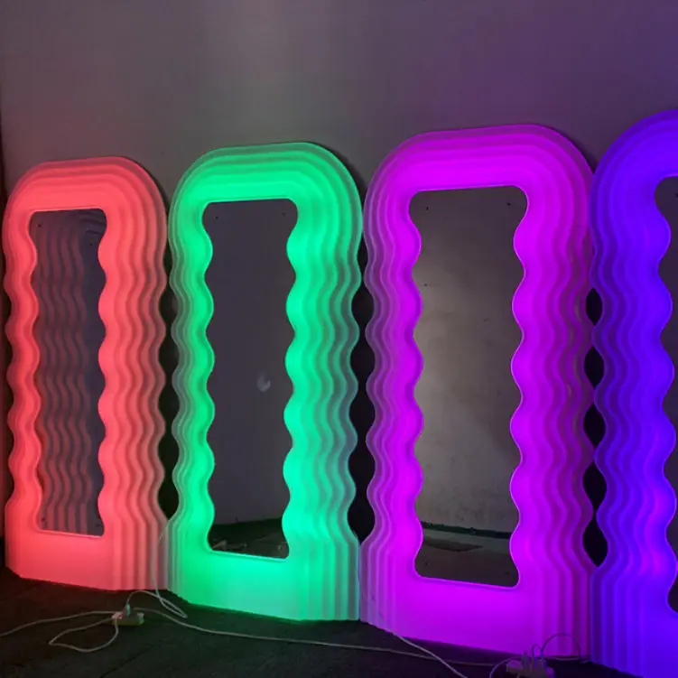 Gold single side mirror Station Luxury Light LED Mirror Cabinet Floor LED Hair Salon Furniture Barber Station