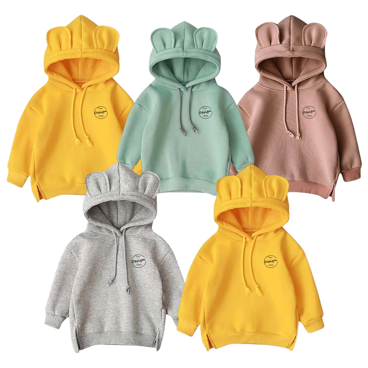 Custom Embroidery Logo 100%Cotton Fleece Kids Rabbit Ear Cute Hoodie Sweatshirt Baby Girls Kids  Casual Hoodies For Kids