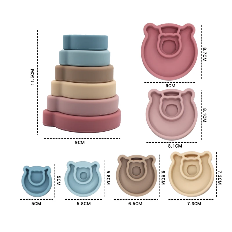 Custom Star Shape Kids Educational Learning Stacking Tower Silicone Building Block Montessori Toy