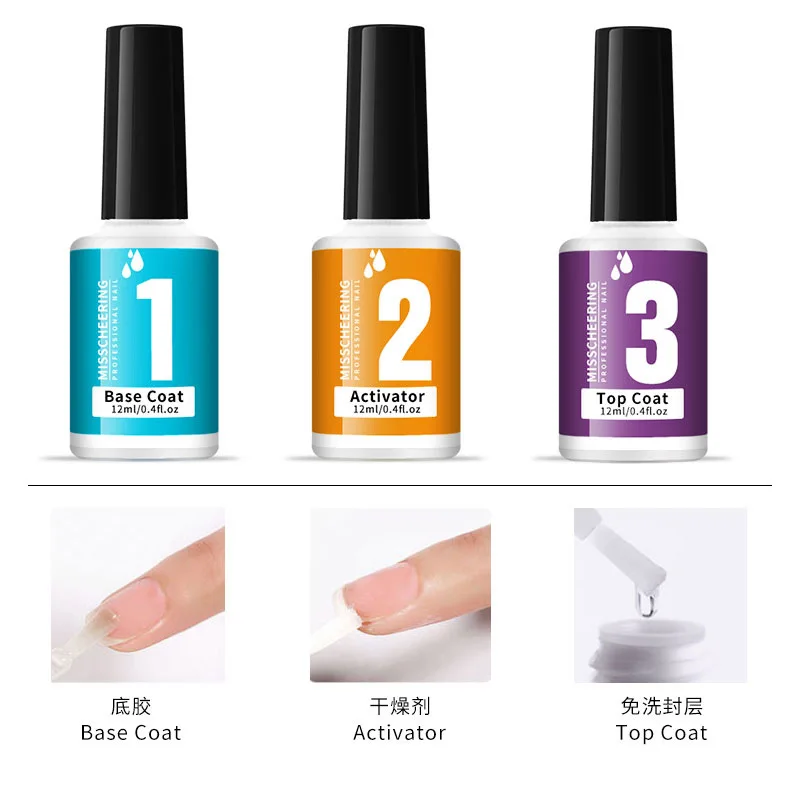 Private Label 12ml Acrylic Dipping Powder Activator Top Coat And Base Coat Gel For Nail Powder