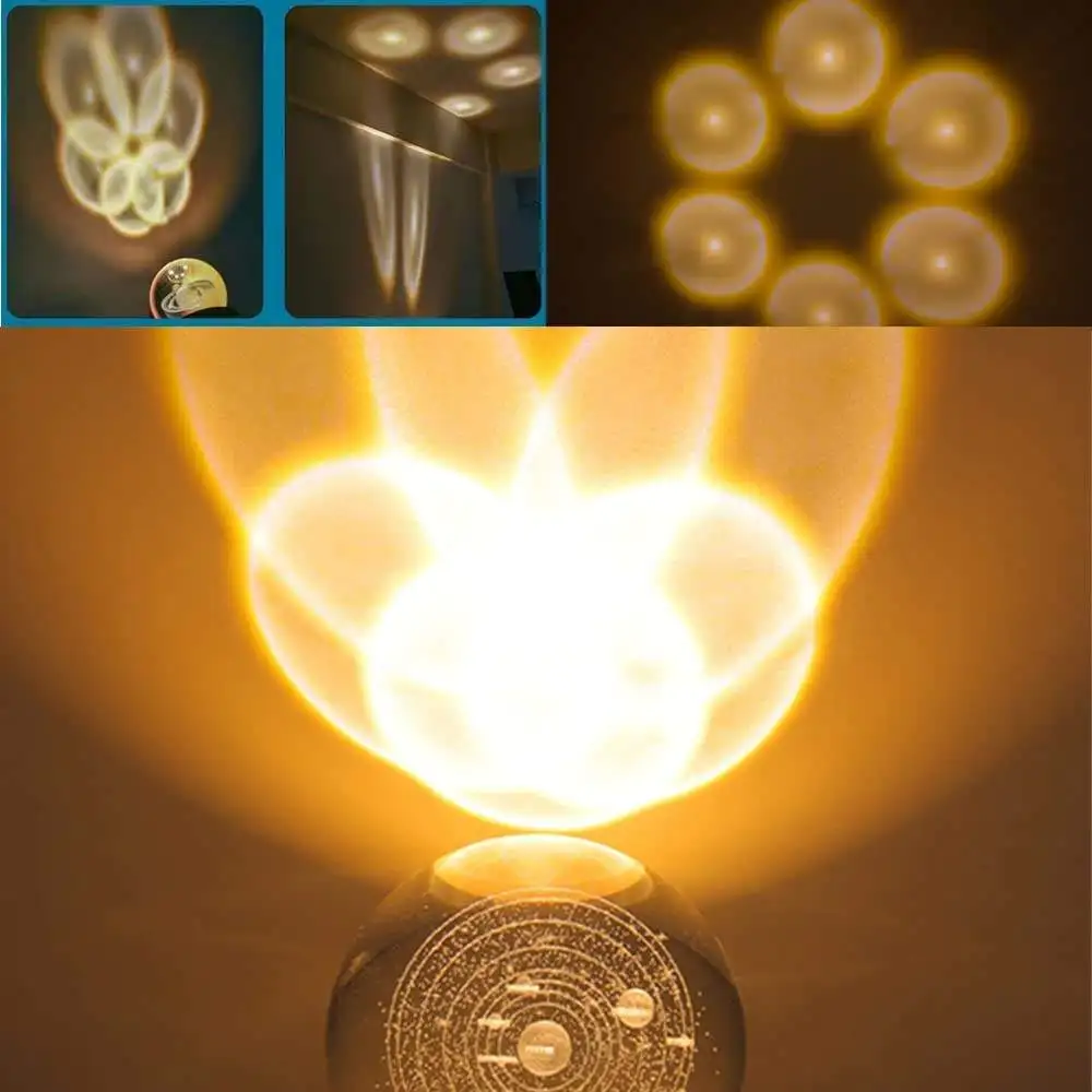 Glowing Crystal Ball Night Light Led Bedside Light Milky Way Light Ornament Solid Wood Base USB Night Lamp