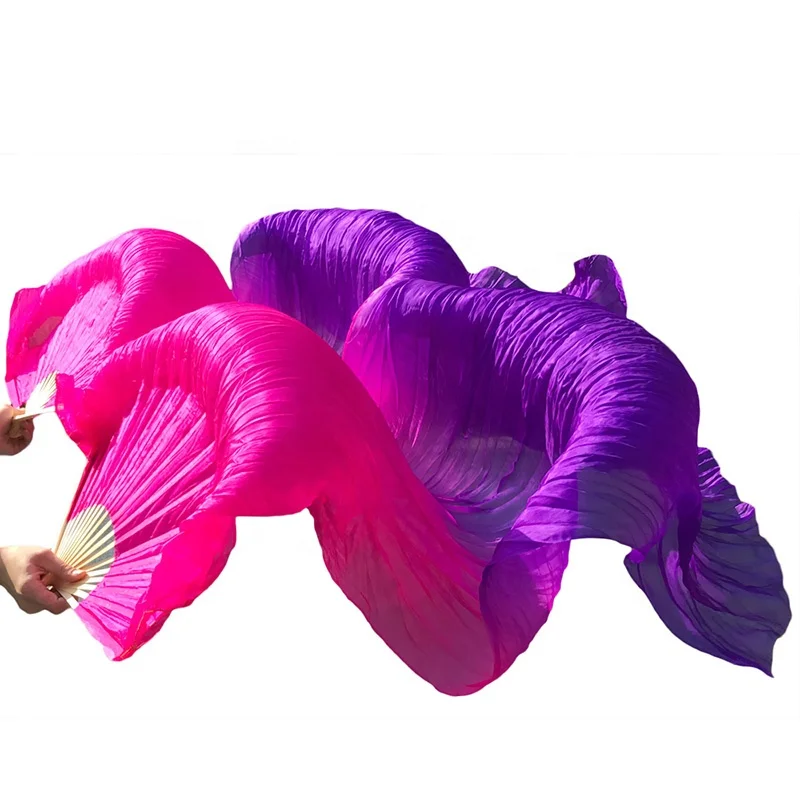 Hand Green Dyeing Charming purple series Belly Dance Long Bamboo Silk Fans