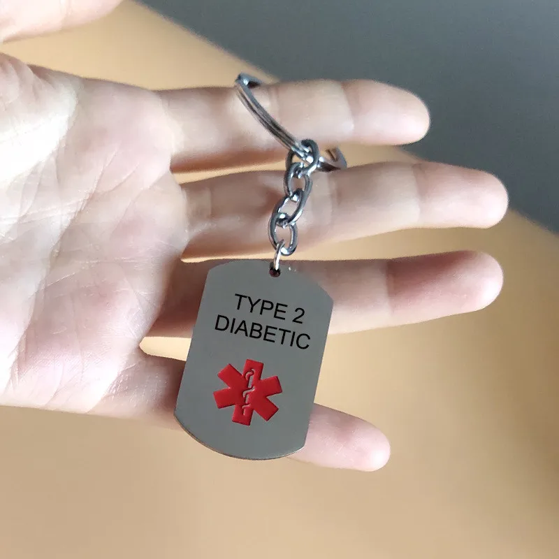 Diabetic Alzheimer Disease Tag  Keyring Accessories Stainless Steel Red Medical Alert Key Chain