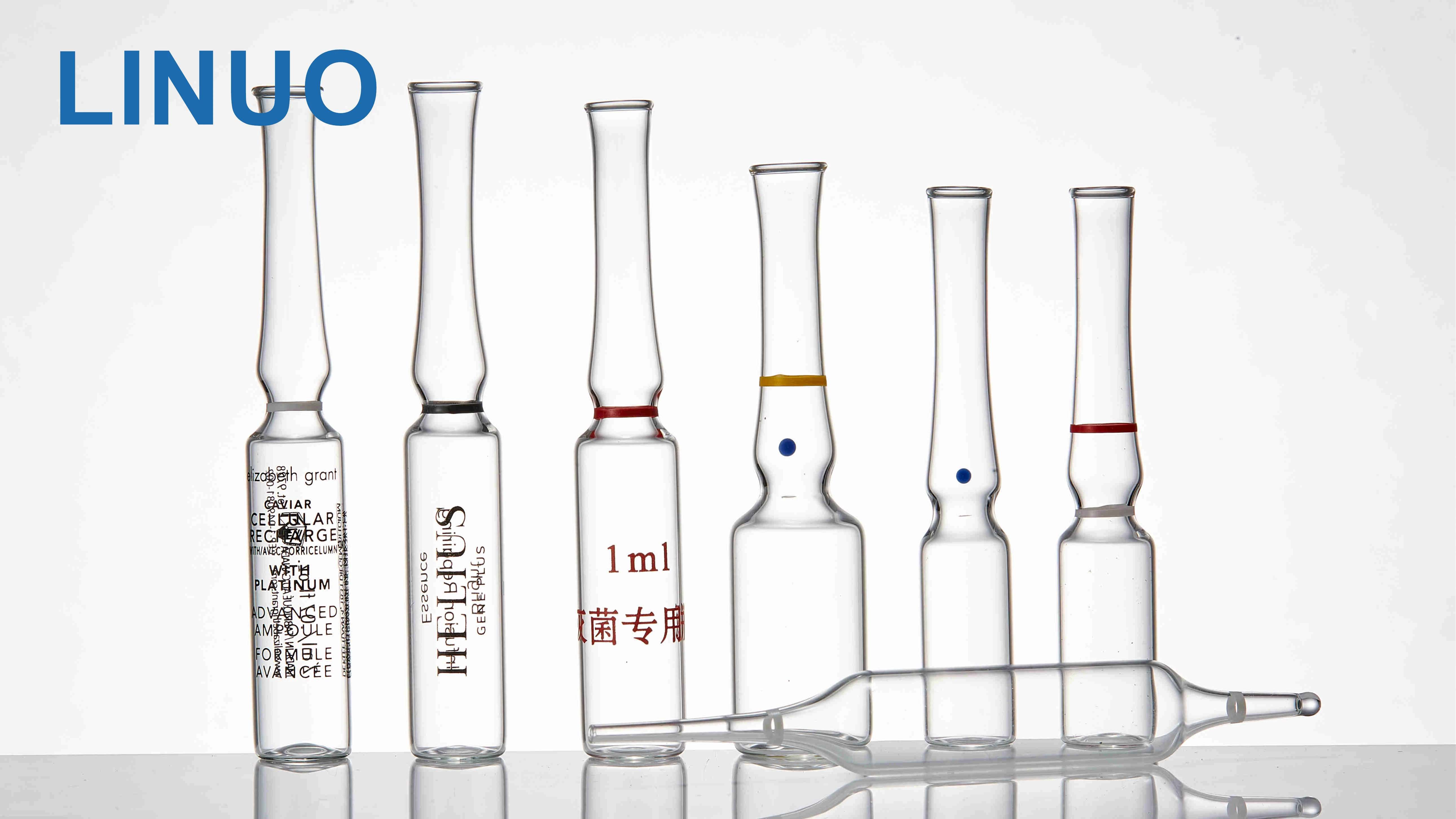LINUO ISO 1ml 2ml 5ml 10ml 20ml Pharmaceutical Cosmetic Glass Packaging Clear and Amber Medical Glass Ampoule for Injection