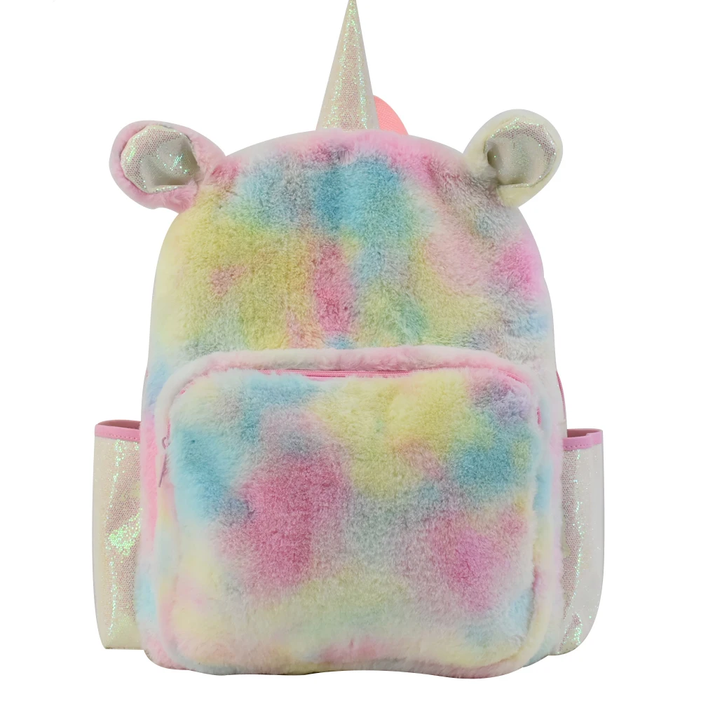 Fashion trendy custom plush  animal unicorn school bag  glitter  backpack for girls kids