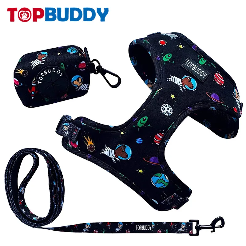 Soft Breathable Harness Set Adjustable Harness Dog Lead and Poo Bag Holder Durable Dog Harness with soft Padded