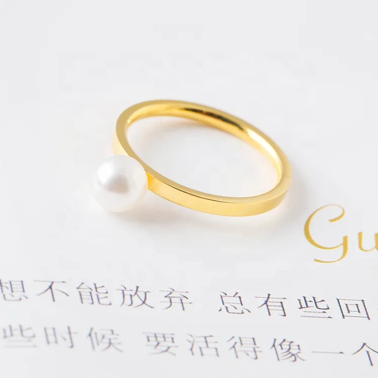 Wholesale Fashion Stainless Steel Jewelry 18K Gold Pearl Rings For Women