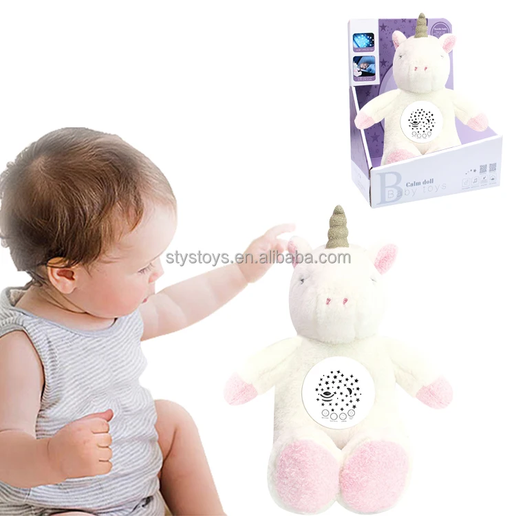 2025 New Arrive Electronic Plush Toys Cute Penguin Push Doll Toy Projector Music and Light Sleep Washable Baby Plush Toys