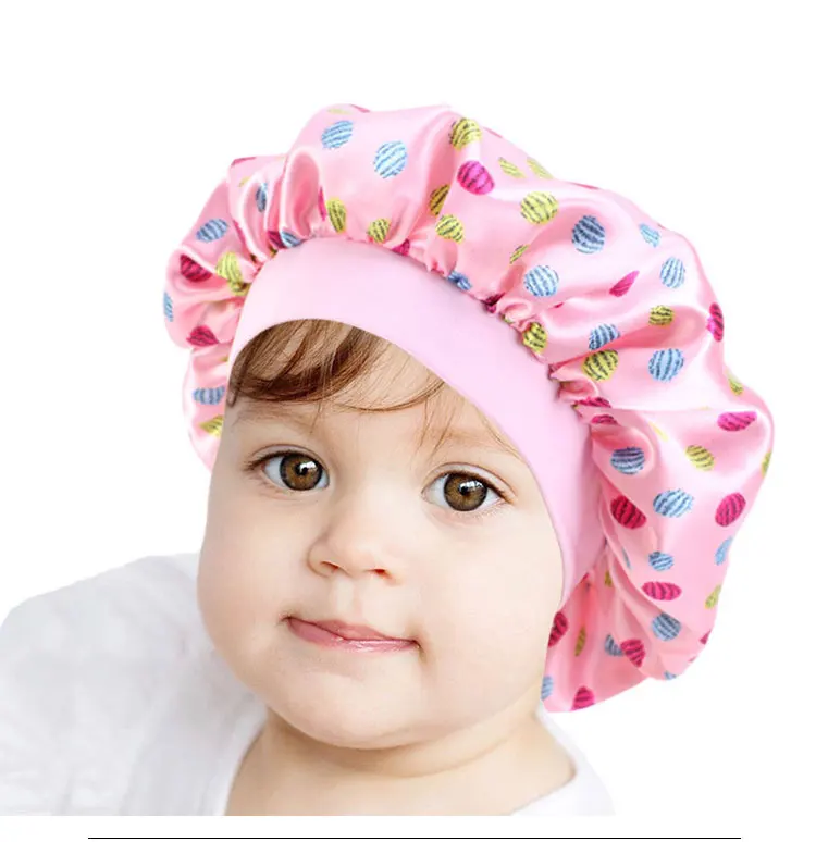 Hot Sale Custom Logo Cute Fruit Pattern Elastic Band Night Hat Baby Hair Care Satin Bonnets