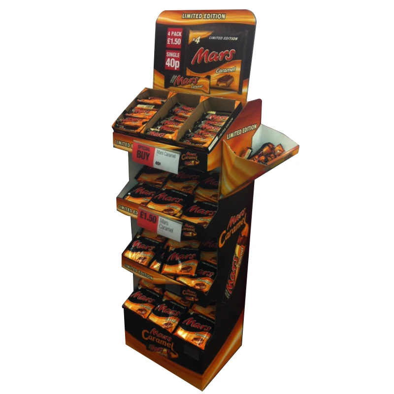 Popular cardboard display stand for Food Potato Chips Coffee Bean Chocolate Custom Retail Cardboard Floor Display Stand