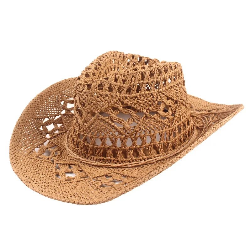 Handmade Straw Cowboy Hat Mexico Sombreros Carbonization Hollowed Summer Beach Sun West Cowboy Hat