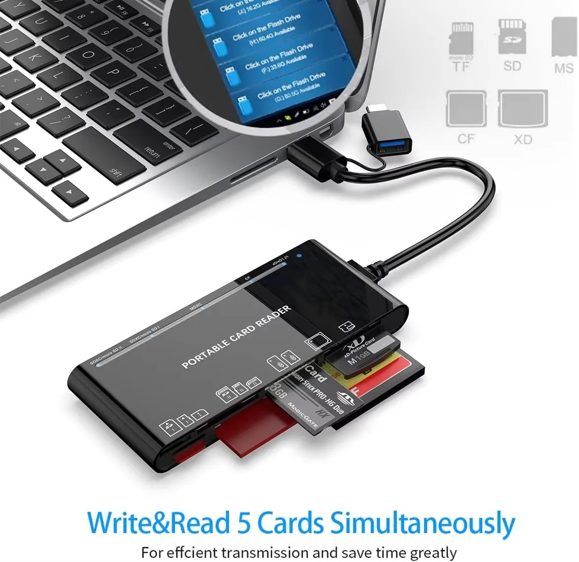 Все в одном внешняя USB3.0 Множественная карта камеры SD TF CF XD MS считыватели карт памяти с интерфейсами типа A и C