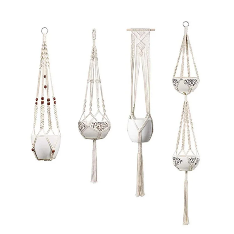 Boho Home Decor 4 Pack Different Tiers Indoor Hanging Planters Basket with 4 Hooks