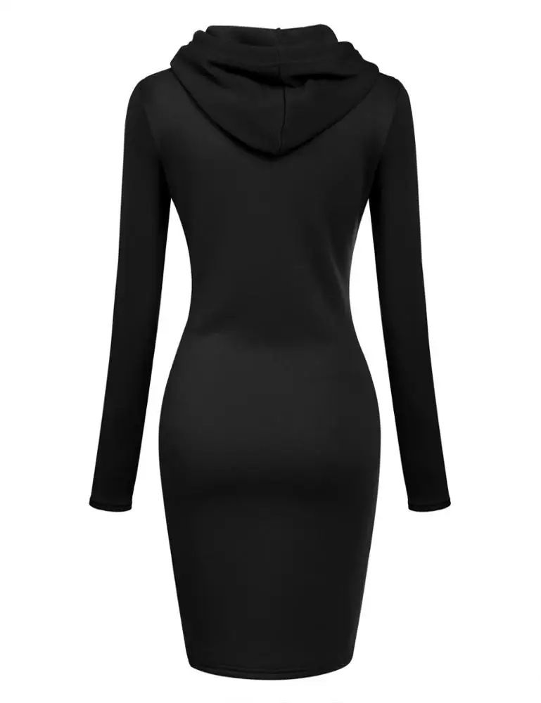 
Winter warm high quality hooded dress pocket long sleeves casual sweater dress sportswear 