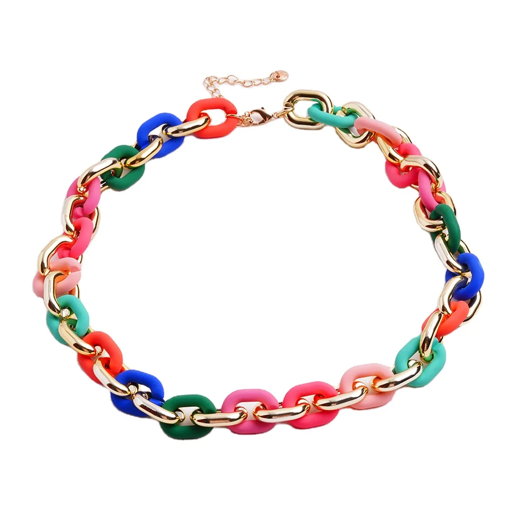 Colorful Acrylic Chunky Chain Necklaces  Bohemia Thick Cable Chain