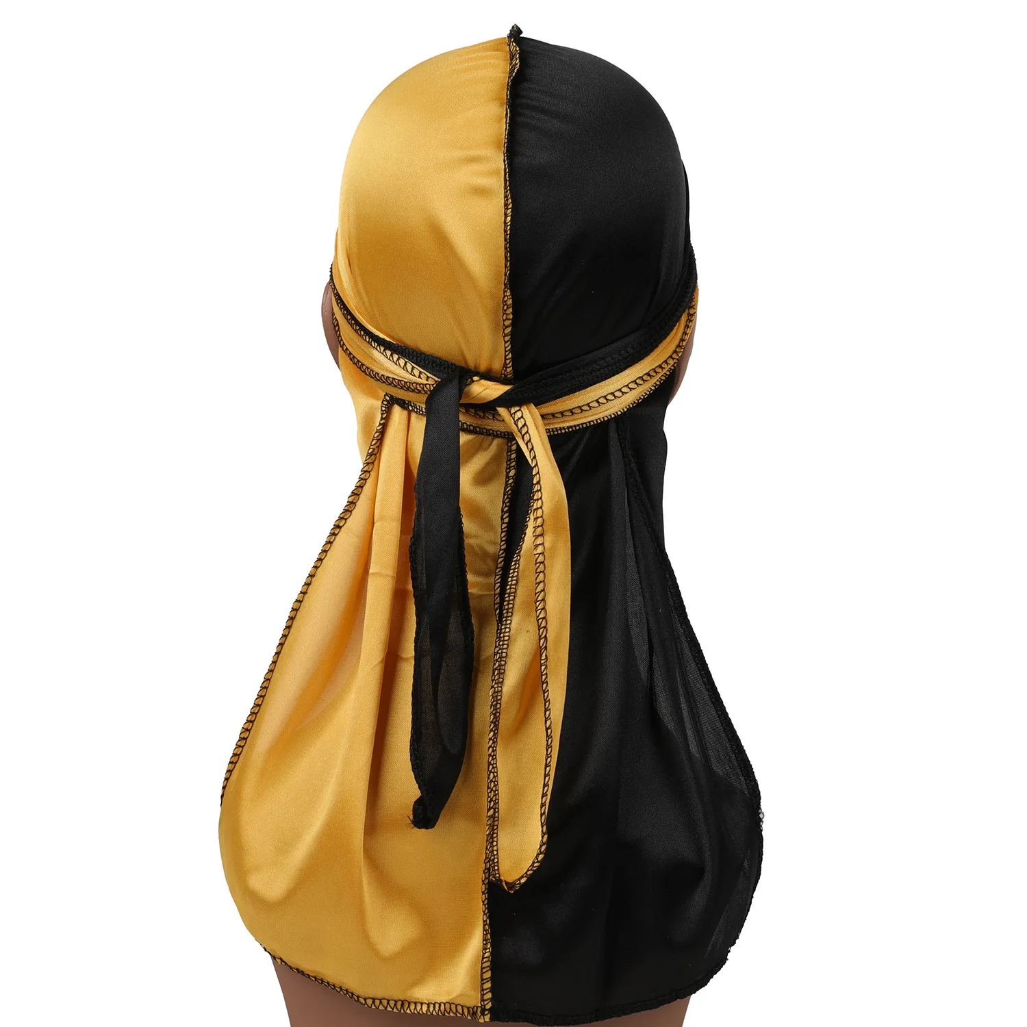 Wholesale Durags For Men Custom Logo Designer Two Tone Splicing Wave Cap Doo Rags Designer Durags For Men Silk Hair