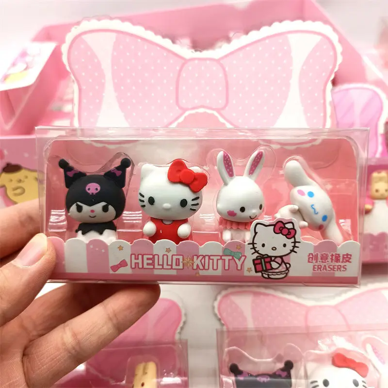 Cute Cartoon 4 pieces per box Melody Kuromi Cinnamoroll Detachable Eraser Sanrios Figures Eraser