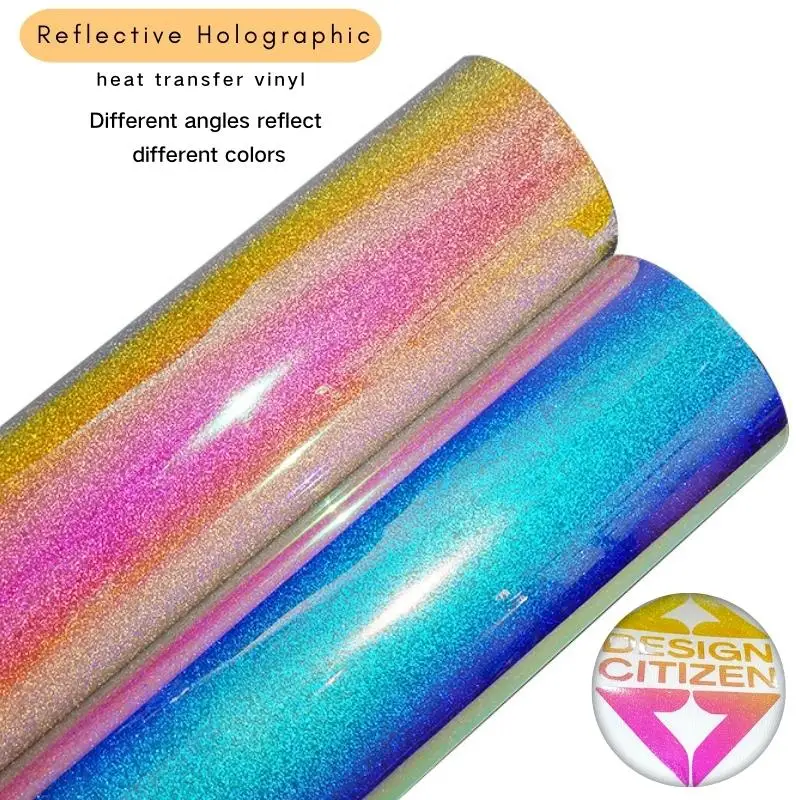 Shunaimei Rainbow Metallic HTV Bling Chameleon Transfer Film Iridescent Holographic Glitter Opal Iron on Heat Transfer Vinyl