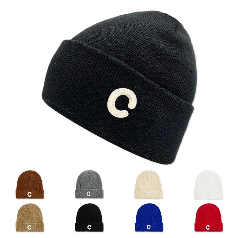 2024 Новое поступление, Вязаная Шапка-бини с вышивкой логотипа на заказ, Теплая Зимняя Шапка-бини для девочек, женщин