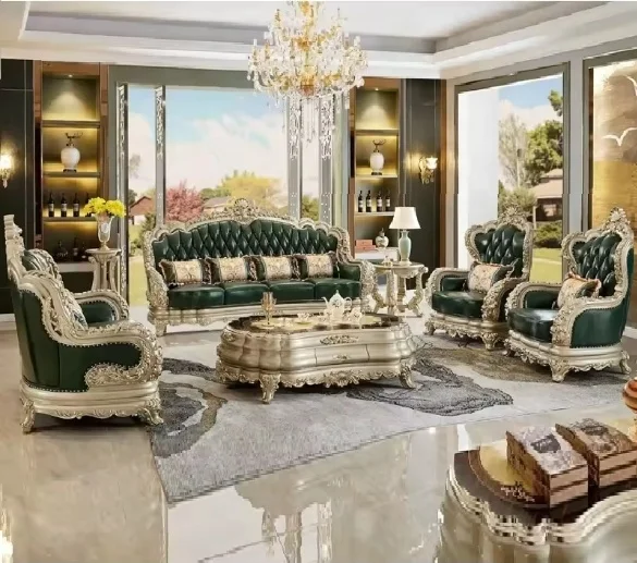 European royal vintage classic home couch furniture set French luxury carved solid wood frame living room 1 2 4 seater sofa