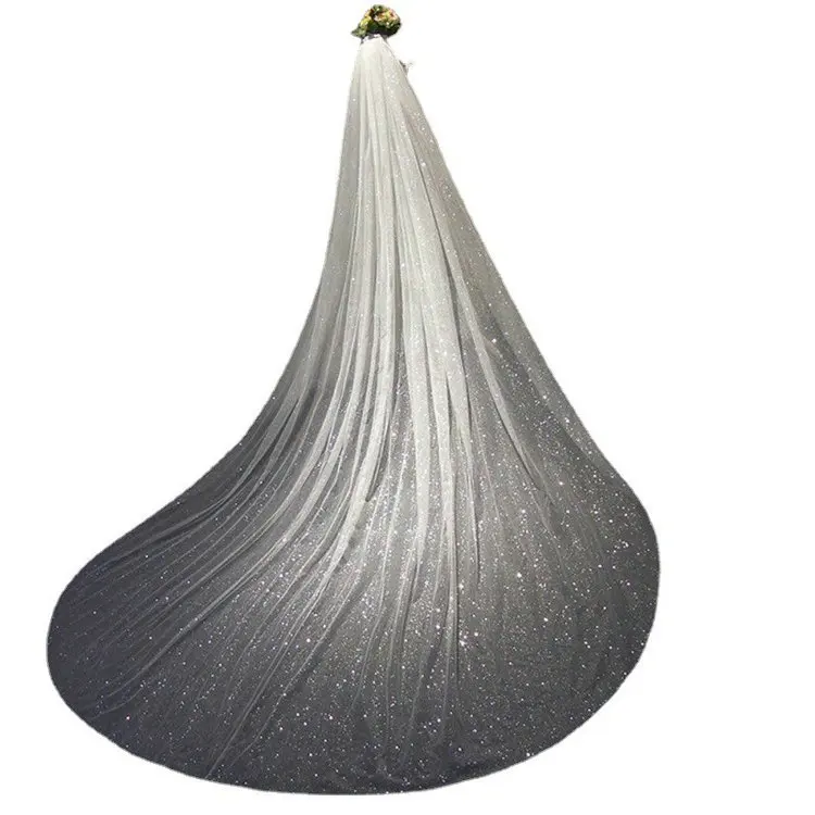 Qushine Shiny Dazzling sequin lace veil bridal long wedding dress veil