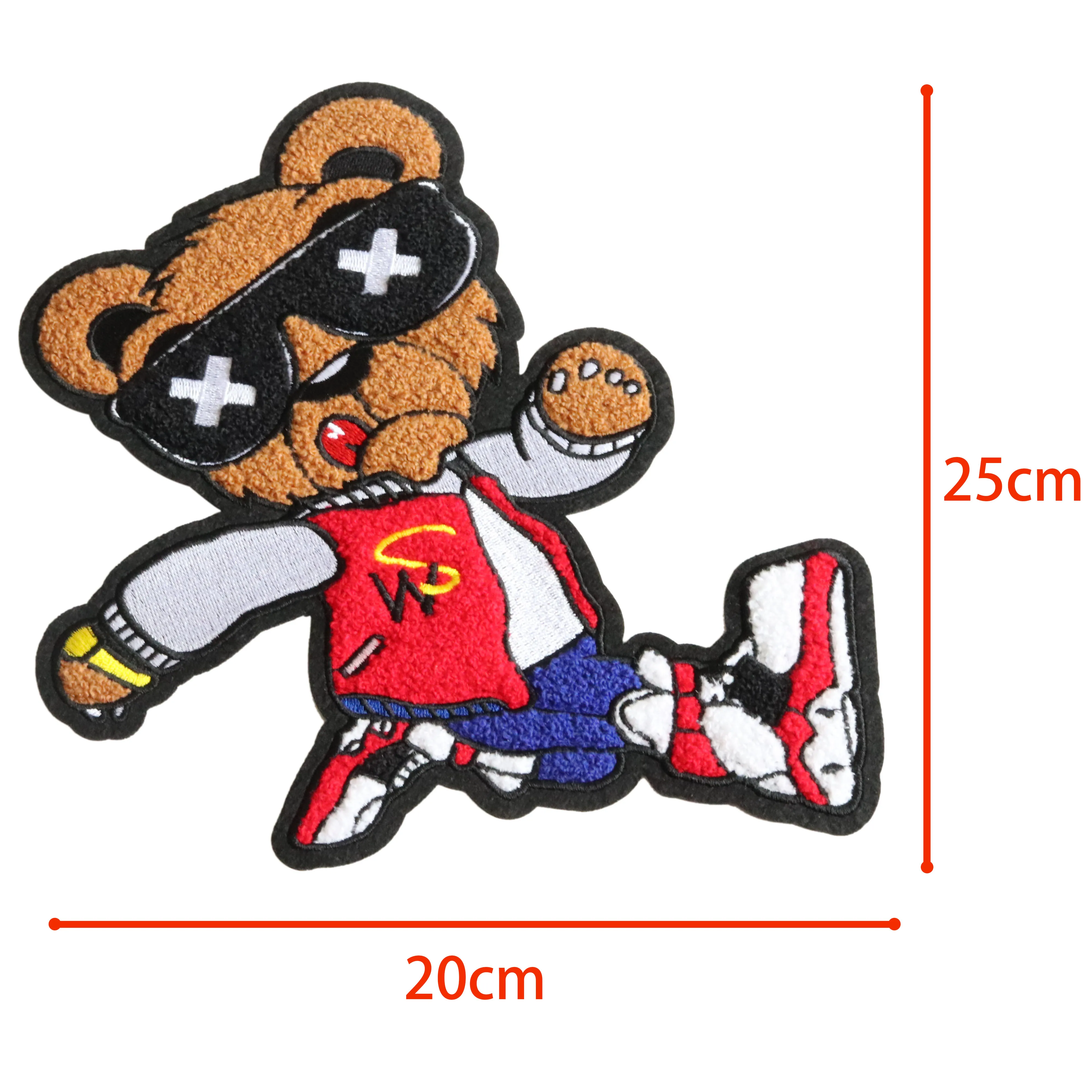 Wholesale Customized Good Quality fabric  embroidered bear iron on chenille patches bear chenille patches