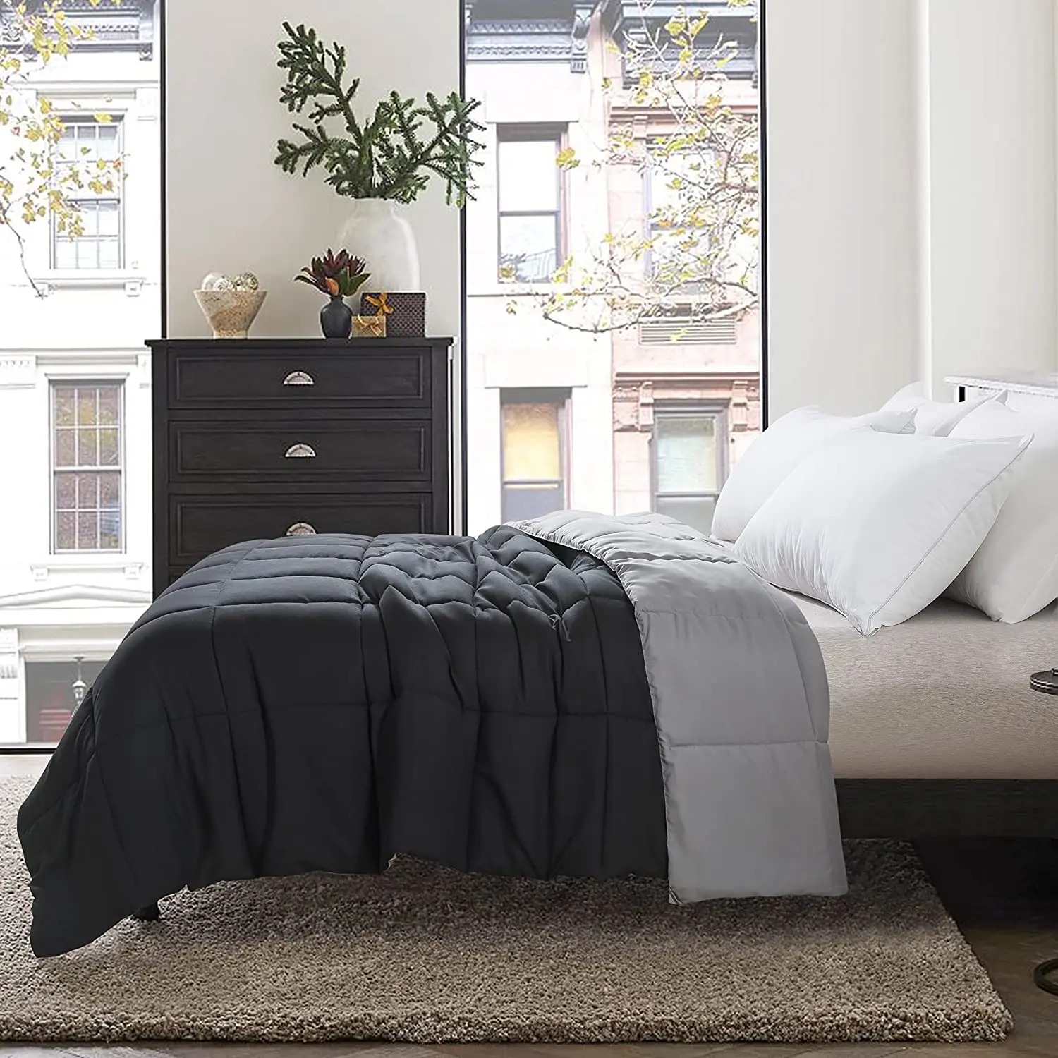 Duvet,Hotel Quilt,Polyester Blanket Black Thin Duvet Summer Quilt for Home Hotel