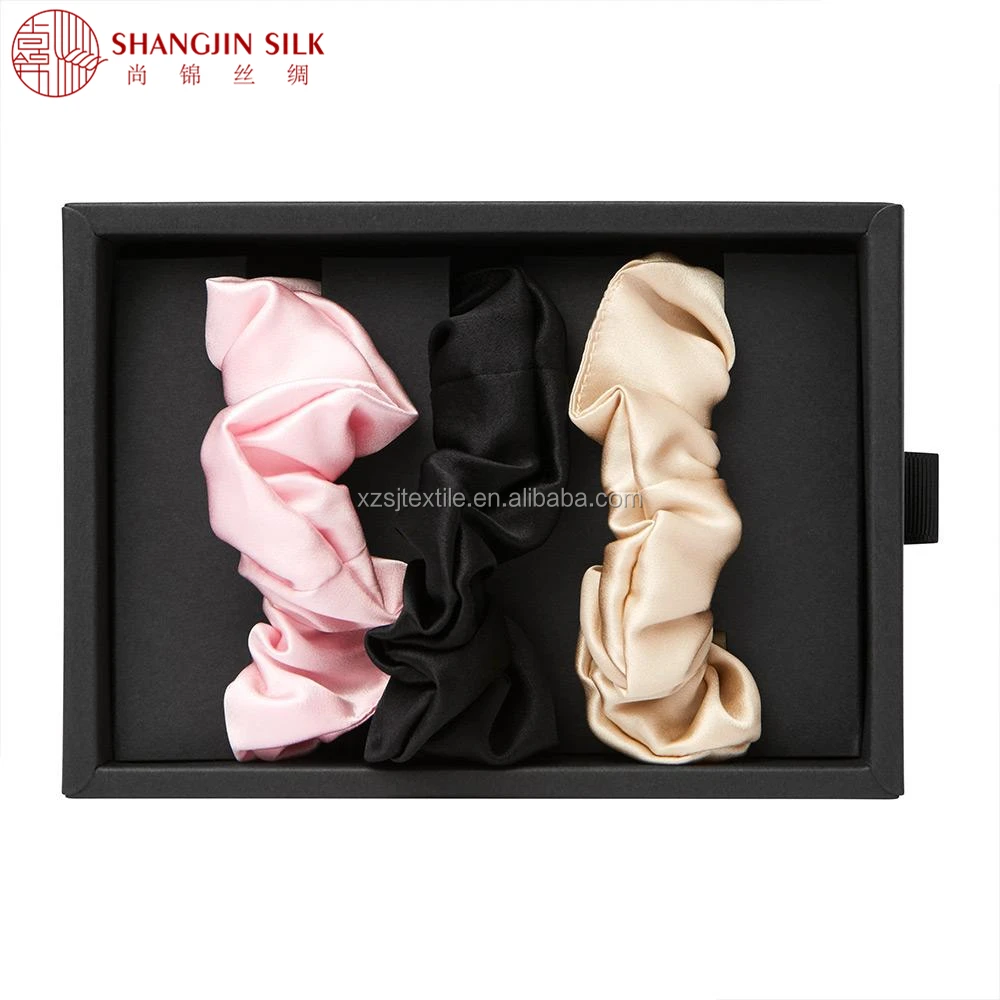
Luxury 100% Pure Mulberry Silk Scrunchies 3PCS Packaging with Gift Box For Girls 