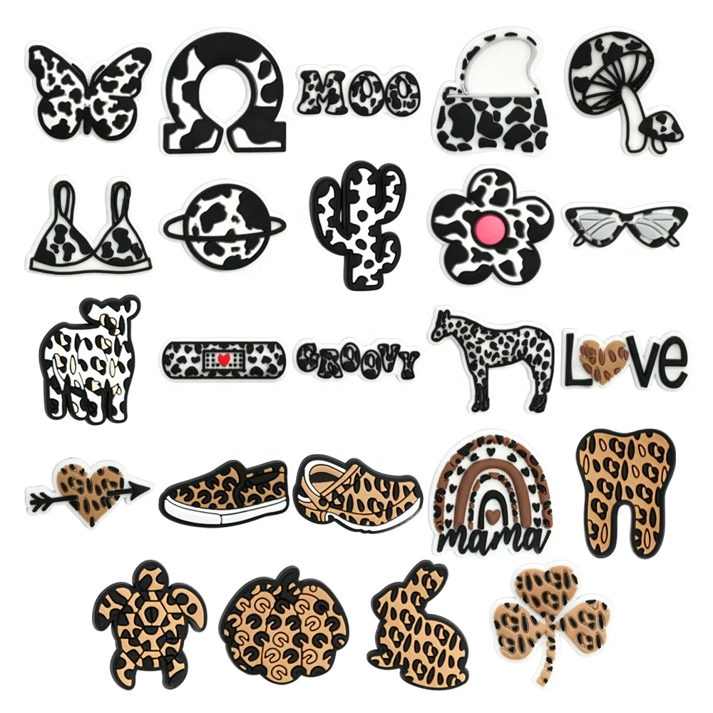 Fashion Leopard Print PVC Shoe Buckle Decoration Speckle butterfly zebra Tooth Pattern Shoe Charms with Decorative Style