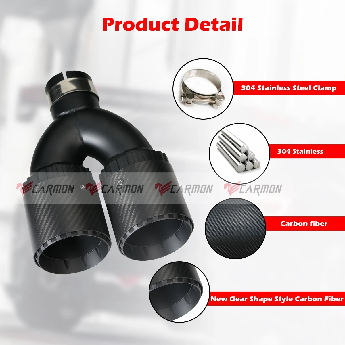 Universal Car Dual U Style Gear Shape Design Twill Carbon Fiber Exhaust Muffler Tips Tail Pipe Ends With Logo