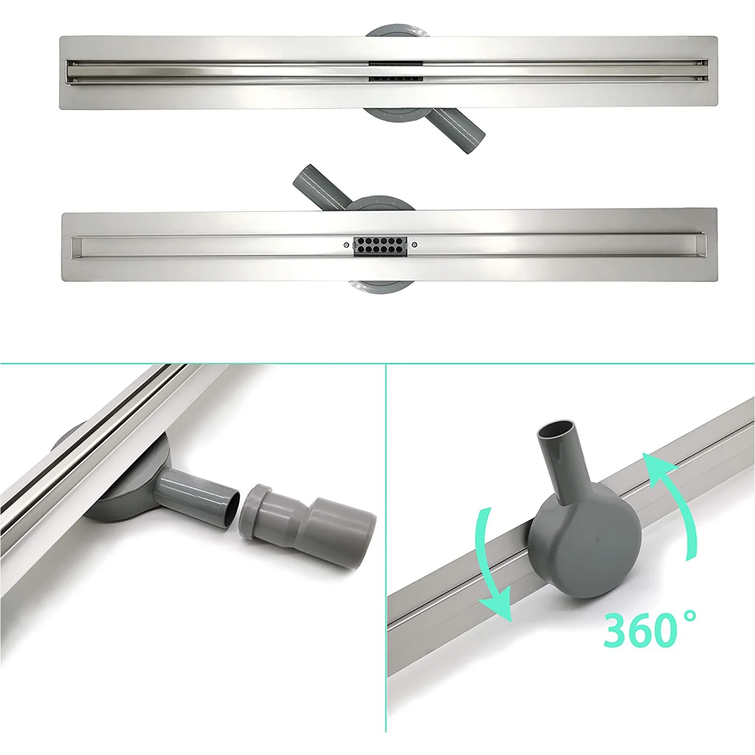 Custom High Quality Rectangular Shower Drain Stainless Steel Invisible Wall Linear Floor Drain Side Outlet Shower Drain