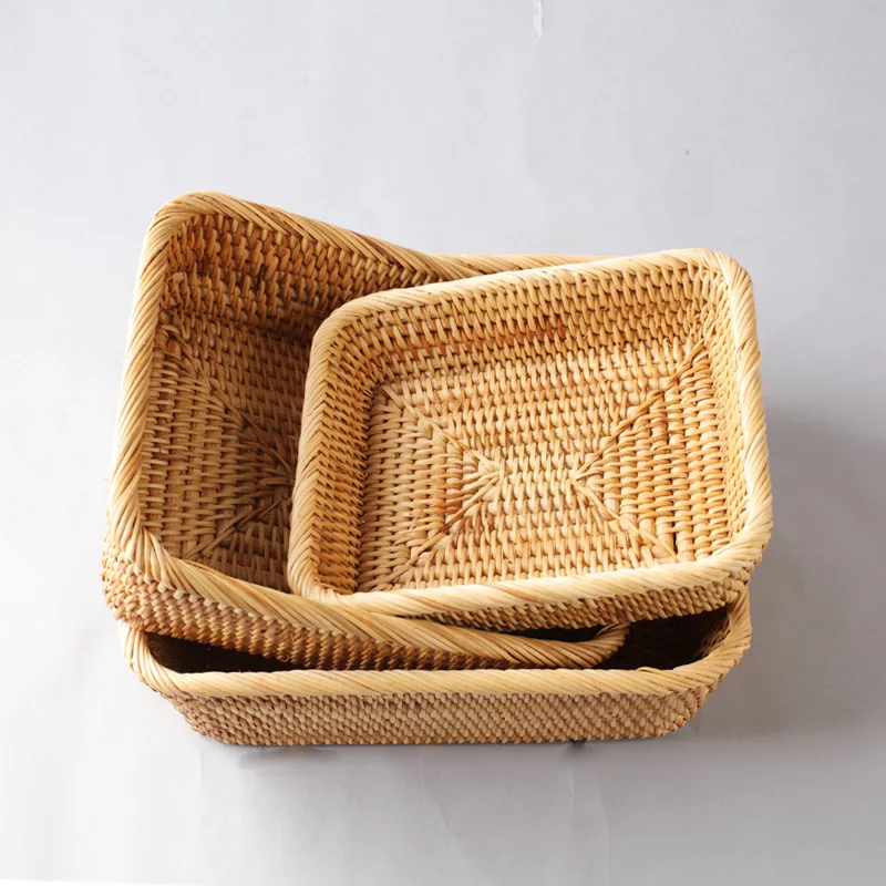 Vietnam Rattan Fruit Basket Home Fruit Plate Living Room Snacks Candy Basket Refreshment Box Coffee Table Storage Basket