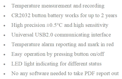 Waterproof USB 2.0 PDF Disposable Temperature Data Logger 30 days 60 Days 90 days Recorder