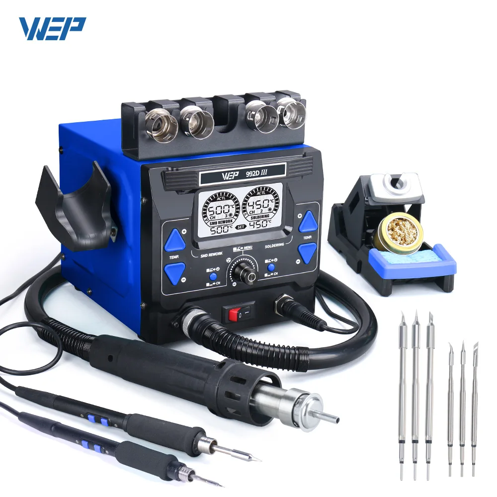 Комплект высокомощного паяльника WEP 992D-III 1000 Вт с совместимым 2 в 1 горячим воздухом BGA Прецизионная паяльная станция