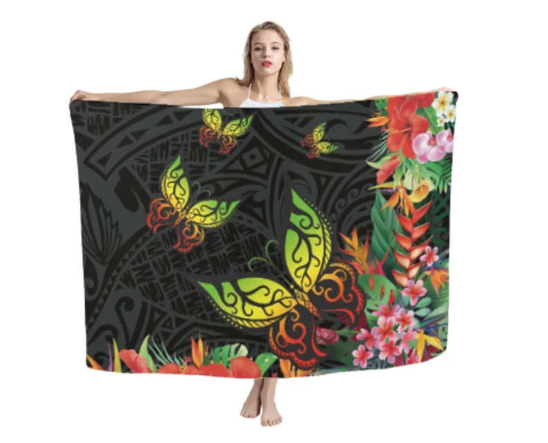 Low MOQ Cheap Price USA Hawaii Super Soft Rayon Fabric Custom Design Printed Sarong Pareo Perfect Beachcover Up Beach Towel