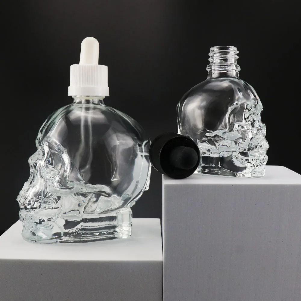 1oz 2oz 120ml spray bottles beard oil 30 ml 30ml 60ml small clear colour frosted black color shaped skull glass dropper bottle