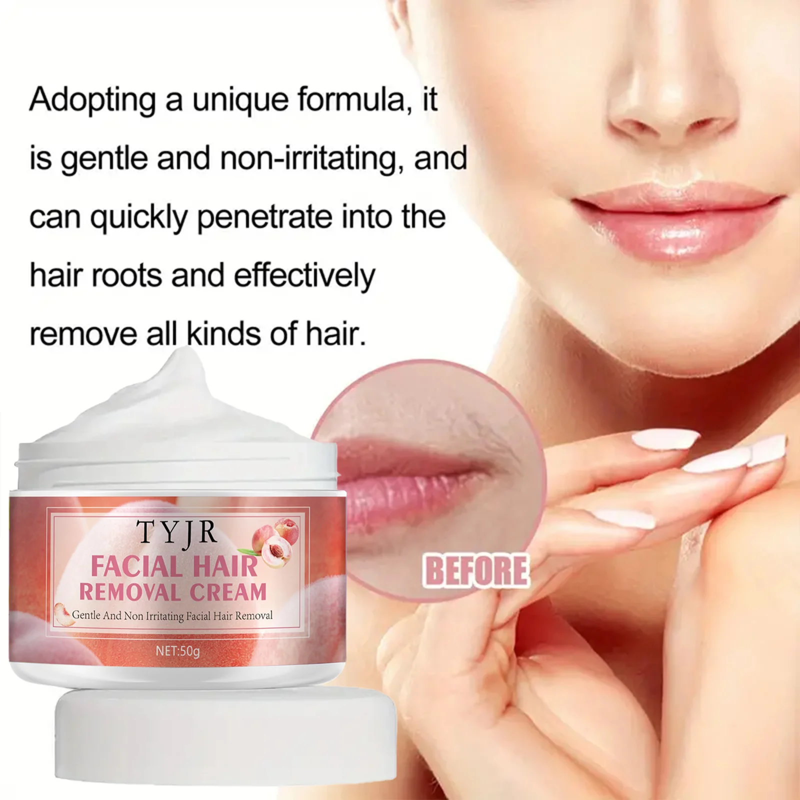 50g Hair removal cream is gentle and soothing for women. Facial sensitive hair removal cream is suitable for all skin types