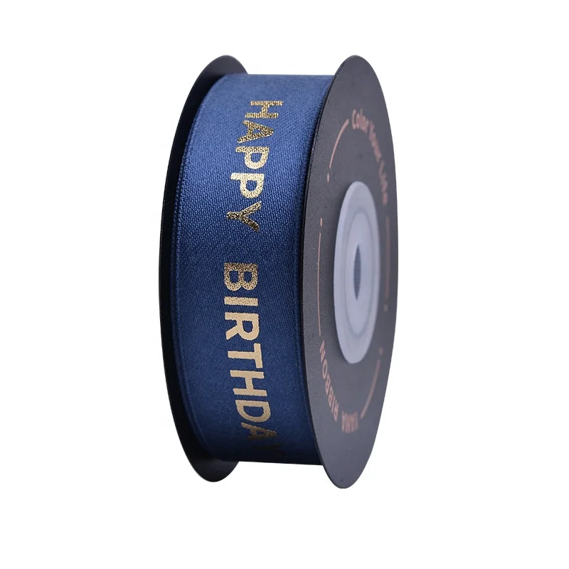  RIBEST Personalised Gilding Custom Polyester Cotton Ribbon With Logo Printed Happy Birthday For Gift