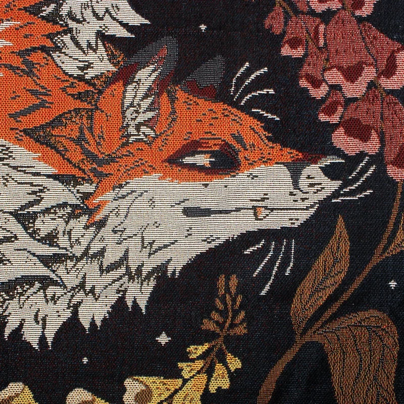 Custom Five Foxes Jacquard Tassel Throw Cotton Blend Decorative Woven Tapestry Blanket