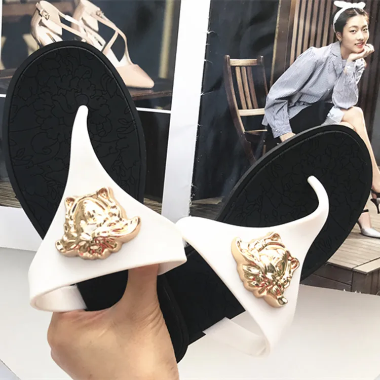 Jieyang Новый стиль Модные желейные женские шлепанцы пляжные шлепанцы VE head для женщин новейшая леди ПВХ желейные летняя обувь для женщин