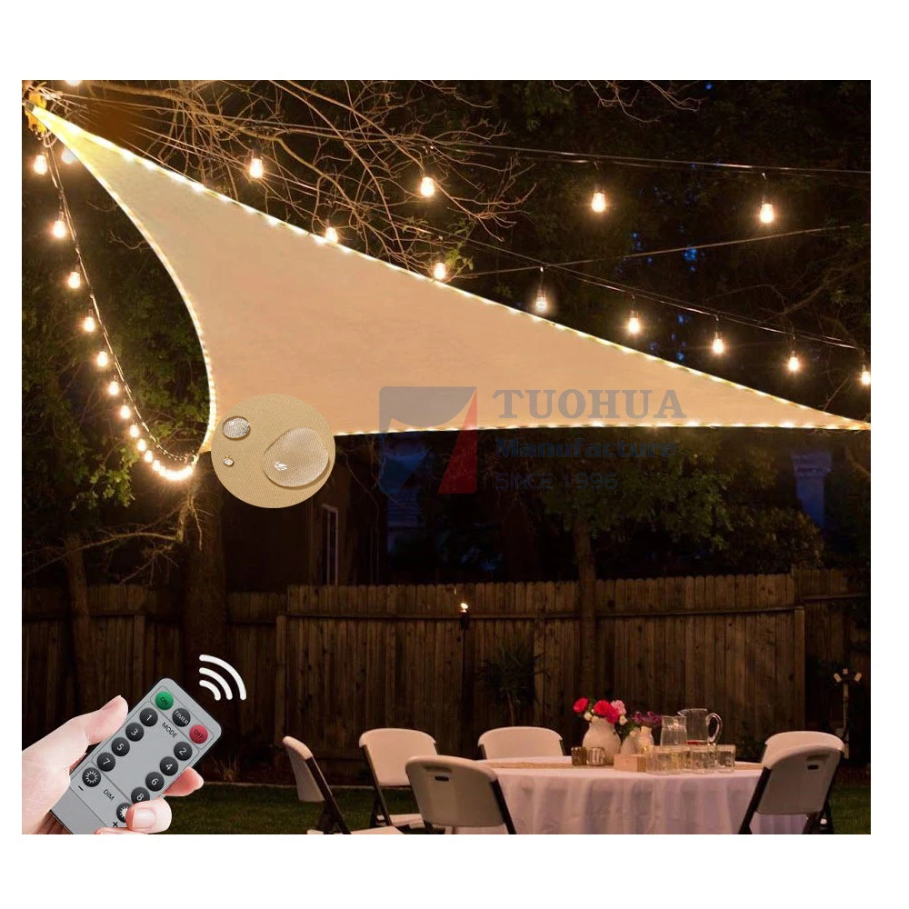 Solar LED Lights Triangle Outdoor Awning Shade Cover UV Block Backyard Garden Sun Shade Sail