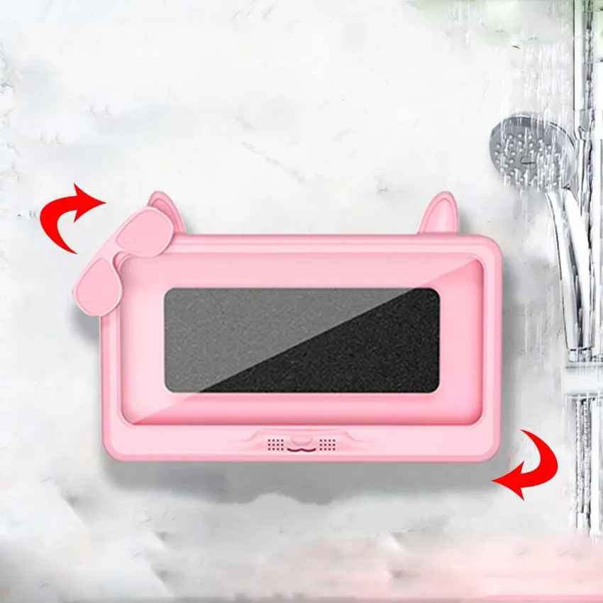 Shower Phone Holder Waterproof Anti-Fog Touch Screen Wall Mount Phone Holder for Shower Bathroom Mirror Bathtub